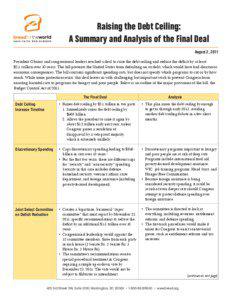 Raising the Debt Ceiling: A Summary and Analysis of the Final Deal August 2, 2011