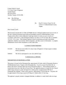 Colonel Allan B. Carroll U.S. Army Corps of Engineers Norfolk District 803 Front Street Norfolk, Virginia[removed]Attn: