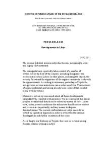 MINISTRY OF FOREIGN AFFAIRS OF THE RUSSIAN FEDERATION INFORMATION AND PRESS DEPARTMENT _______________________________[removed]Smolenskaya-Sennaya pl., 119200, Moscow G-200; tel.: ([removed], fax: ([removed]