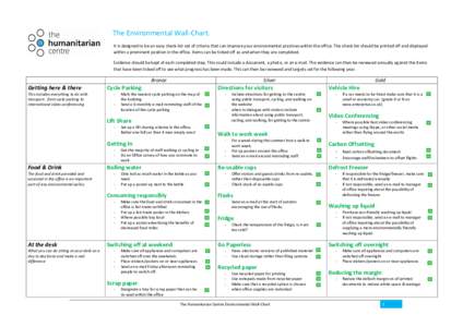 The Environmental Wall-Chart. It is designed to be an easy check-list set of criteria that can improve your environmental practises within the office. The check list should be printed off and displayed within a prominent