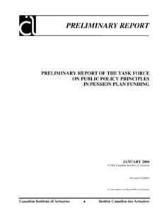 Preliminary Report of the Task Force on Public Policy Principles in Pension Plan Funding