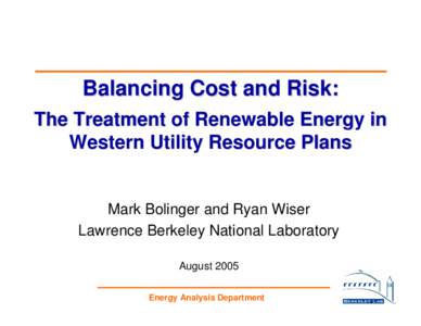 Balancing Cost and Risk: The Treatment of Renewable Energy in Western Utility Resource Plans
