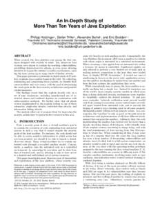 An In-Depth Study of More Than Ten Years of Java Exploitation 1 Philipp Holzinger1 , Stefan Triller1 , Alexandre Bartel2 , and Eric Bodden3,4