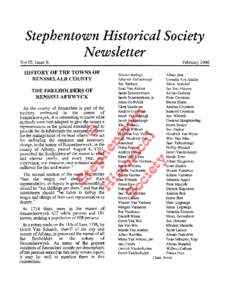 StepbentownHistorical Society I{ewsletter Vol III, IssueX February2000