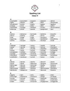 1  Spelling List Class IV A accomplish