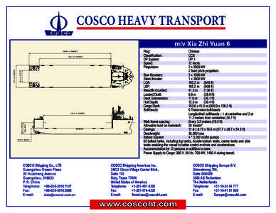 COSCO HEAVY TRANSPORT m/v Xia Zhi Yuan 6 Flag:	Chinese Classification:	 CCS DP System: