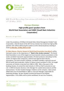 PRESS RELEASE BIR World Recycling Convention & Exhibition in DubaiMayFerrous Division: