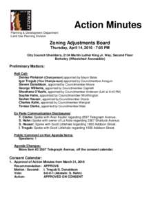 Action Minutes Planning & Development Department Land Use Planning Division Zoning Adjustments Board Thursday, April 14, :05 PM