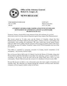 Office of the Attorney General Robert E. Cooper, Jr. NEWS RELEASE FOR IMMEDIATE RELEASE Feb. 25, 2008