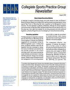 Collegiate Sports Practice Group  Newsletter August 2004 Bond, Schoeneck & King, PLLC