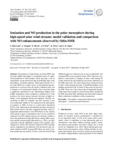 Ann. Geophys., 33, 561–572, 2015 www.ann-geophys.netdoi:angeo © Author(sCC Attribution 3.0 License.  Ionization and NO production in the polar mesosphere during