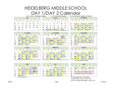 HEIDELBERG MIDDLE SCHOOL DAY 1/DAY 2 Calendar Day 1--Day 2 Rotating Schedule X = No School For Students