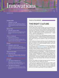 JANUARY 15, 2015  COVER STORY 1	  THE RIGHT CULTURE