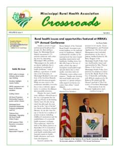 Mississippi Rural Health Association  Crossroads VOLUME 8, Issue 4  Fall 2012