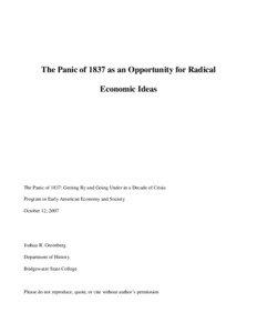 The Panic of 1837 as an Opportunity for Radical Economic Ideas