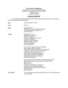 REAL ESTATE COMMISSION Professional and Vocational Licensing Division Department of Commerce and Consumer Affairs State of Hawaii www.state.hi.us/hirec MINUTES OF MEETING