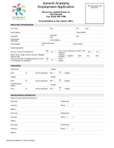 Summit Academy Employment Application Attach passport-sized photo here.