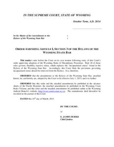 IN THE SUPREME COURT, STATE OF WYOMING October Term, A.DIn the Matter of the Amendments to the Bylaws of the Wyoming State Bar