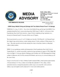 Public Affairs Office  MEDIA ADVISORY FOR IMMEDIATE RELEASE