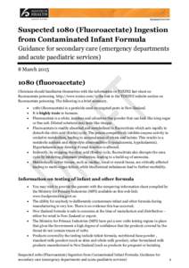 Suspected[removed]Fluoroacetate) Ingestion from Contaminated Infant Formula Guidance for secondary care (emergency departments and acute paediatric services) 8 March 2015