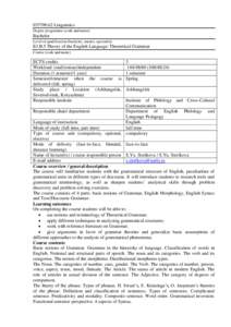 Linguistics Degree programme (code and name) Bachelor Level of qualification (bachelor, master, specialist)