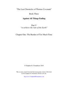 “The Last Chronicles of Thomas Covenant” Book Three Against All Things Ending Part V “to achieve the ruin of the Earth”
