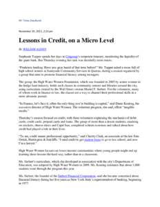NY Times Dealbook  November 19, 2012, 2:24 pm Lessons in Credit, on a Micro Level By WILLIAM ALDEN