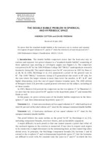 IJMMS 00:[removed]–00 PII. S0161171202207188 http://ijmms.hindawi.com © Hindawi Publishing Corp.  THE DOUBLE BUBBLE PROBLEM IN SPHERICAL