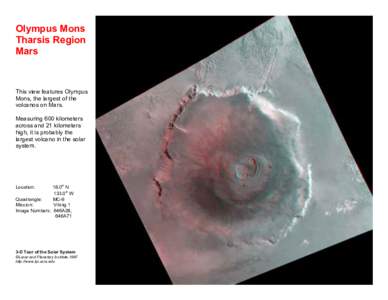Olympus Mons Tharsis Region Mars This view features Olympus Mons, the largest of the