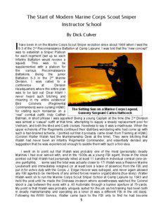 The Start of Modern Marine Corps Scout Sniper Instructor School By Dick Culver