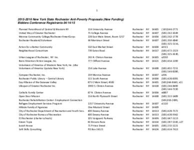 New York State Rochester Anti-Poverty Proposals (New Funding) Bidders Conference RegistrantsPlanned Parenthood of Central & Western NY United Way of Greater Rochester