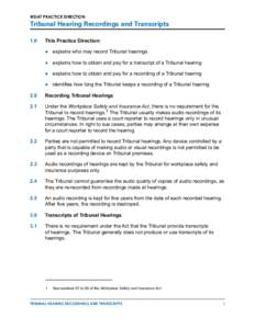 Practice Direction: Tribunal Hearing Recordings and Transcripts