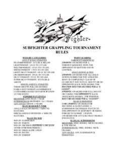 SUBFIGHTER GRAPPLING TOURNAMENT RULES WEIGHT CATEGORIES ADULT MALE ATHLETES FEATHERWEIGHT: 145 LBS & BELOW LIGHTWEIGHT: [removed]TO 155 LBS