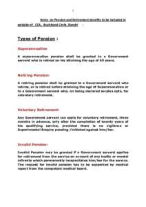 1  Items on Pension and Retirement benefits to be included in website of CCA, Jharkhand Circle, Ranchi :  Types of Pension :