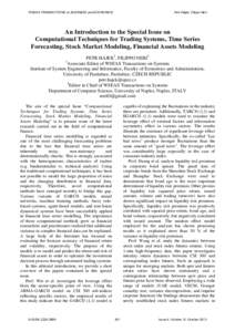 WSEAS TRANSACTIONS on BUSINESS and ECONOMICS  Petr Hájek, Filippo Neri An Introduction to the Special Issue on Computational Techniques for Trading Systems, Time Series