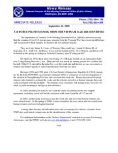 News Release Defense Prisoner of War/Missing Personnel Office (Public Affairs) Washington, DC[removed]Phone: ([removed]Fax[removed]