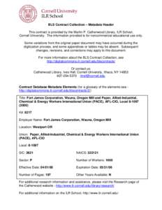 BLS Contract Collection – Metadata Header This contract is provided by the Martin P. Catherwood Library, ILR School, Cornell University. The information provided is for noncommercial educational use only. Some variatio