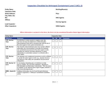 Inspection Checklist for Arthropod Containment Level 3 (ACL-3)