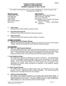 ITEM 5  FRANKLIN TRANSIT AUTHORITY MINUTES OF BOARD MEETING THURSDAY, September 16, 2010– 3:30 PM