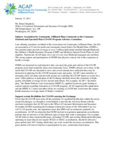 2001 K Street, N.W., Suite 804 | Washington, DC[removed]Tel[removed] | Fax[removed] | www.communityplans.net Bob Thompson, Chairman | Margaret A. Murray, Chief Executive Officer January 13, 2011 Mr. Brian Chiglins