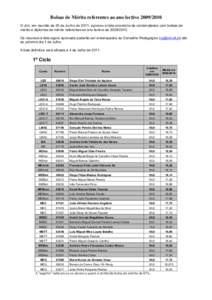 Bolsas de Mérito referentes ao ano lectivoO Júri, em reunião de 20 de Junho de 2011, aprovou a lista provisória de contemplados com bolsas de mérito e diplomas de mérito referentes ao ano lectivo de 2009