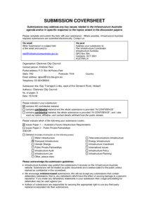 SUBMISSION COVERSHEET Submissions may address any key issues related to the Infrastructure Australia agenda and/or in specific response to the topics raised in the discussion papers.