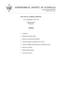 49th ANNUAL GENERAL MEETING 11 am, Wednesday 8 July 2015 Esplanade Hotel Fremantle AGENDA