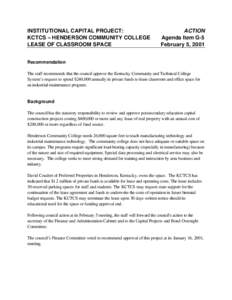 INSTITUTIONAL CAPITAL PROJECT: KCTCS – HENDERSON COMMUNITY COLLEGE LEASE OF CLASSROOM SPACE ACTION Agenda Item G-5