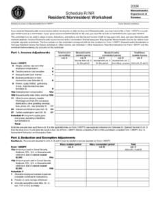 2004 Massachusetts Schedule R/NR Resident/Nonresident Worksheet Name(s) as shown on Massachusetts Form 1-NR/PY