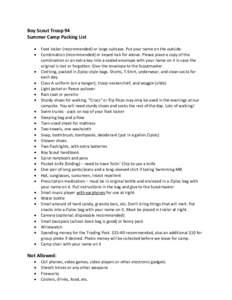 Boy Scout Troop 94 Summer Camp Packing List    