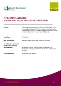 STANDING ADVICE FOR ANCIENT WOODLAND AND VETERAN TREES Version:  National Ancient Woodland and Veteran Tree Standing Advice