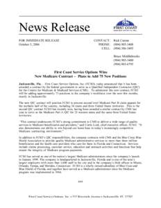 News Release FOR IMMEDIATE RELEASE October 5, 2006 CONTACT: PHONE: