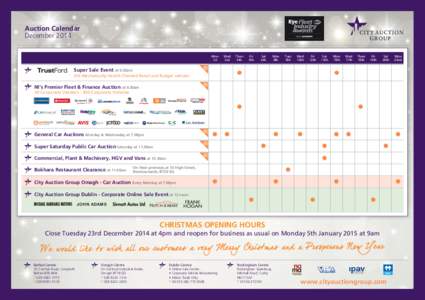 Auction Calendar December 2014 Mon 1st  Wed