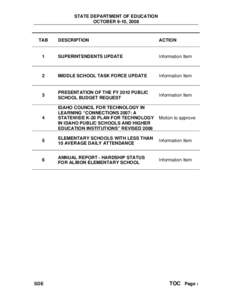 STATE DEPARTMENT OF EDUCATION OCTOBER 9-10, 2008 TAB  DESCRIPTION